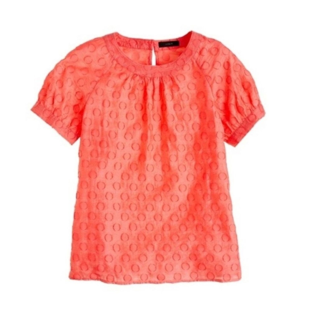 J. Crew Jacquard Dot Top Blouse Rose Pink Peach Short Sleeve Size 2